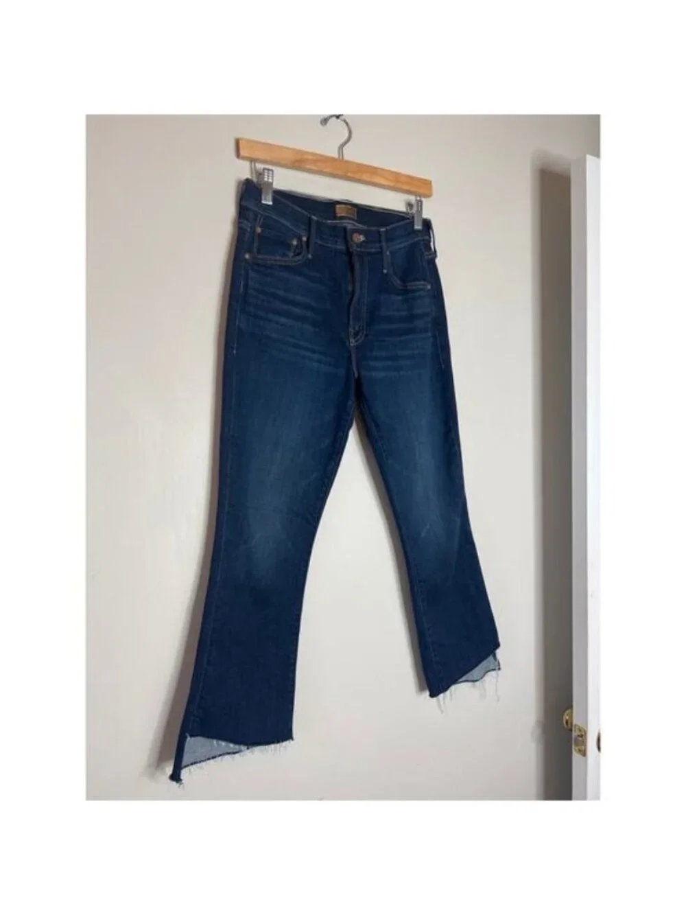 NEW Mother Insider Crop Step Fray High Waist Bootcut Ankle Jeans Blue Size: 28 - Picture 3 of 8